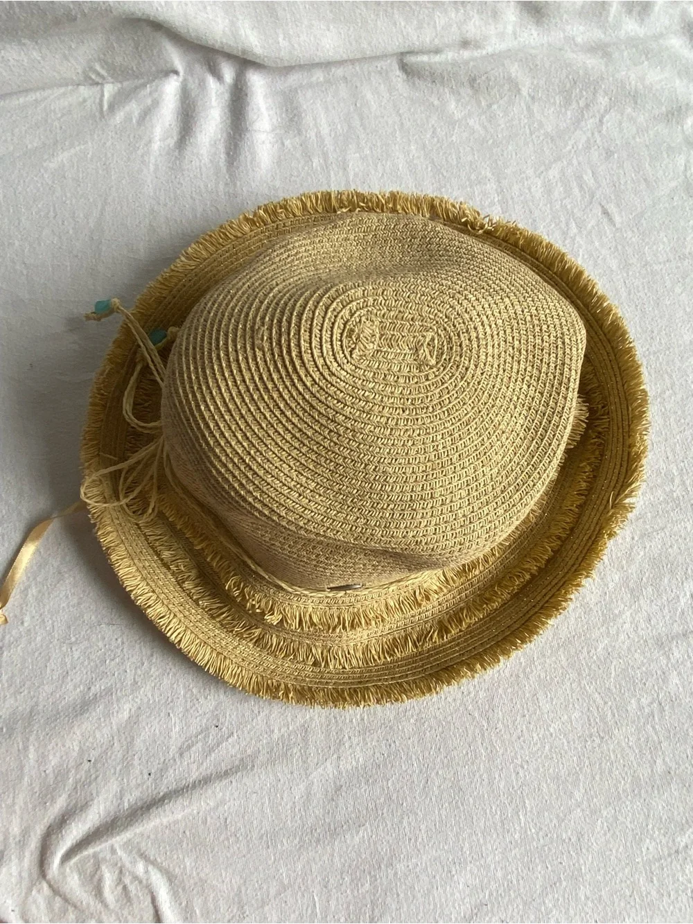 Scala Collezione Women’s Yellow Straw Sun Hat with Fringed Brim and Tie Detail
